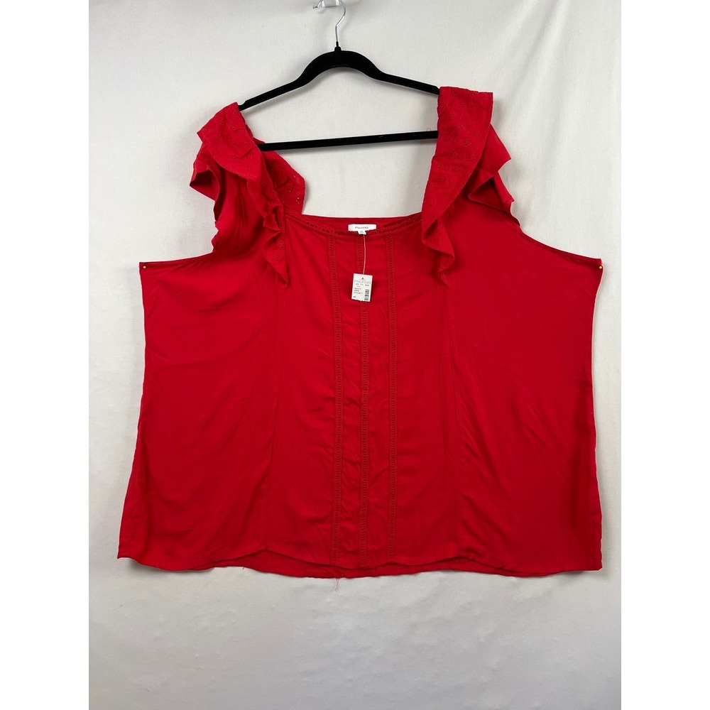 Maurices Ruffle Sleeve Tank Women 4X Red New Crochet Lace Eyelet Trim Blouse